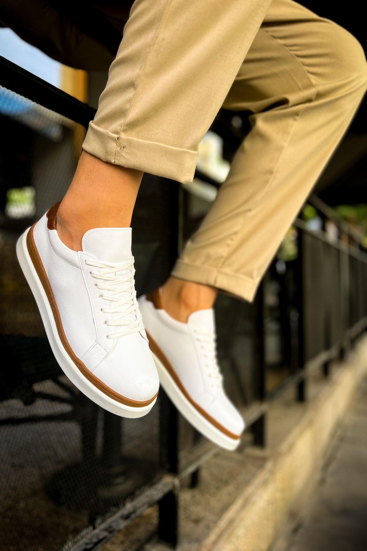 MN979 - Santoni GBT Spor Erkek Ayakkabı BEYAZ/TABA