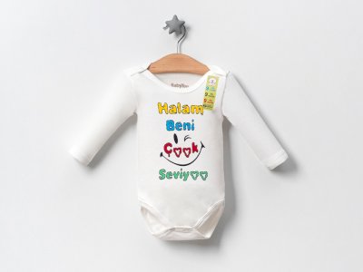 ❄️ Kışlık Halam Beni Çok Seviyor Özel Tasarım Baskılı Uzun Kollu Zıbın | Yumuşacık ve Sıcak Tutan Pamuk Body