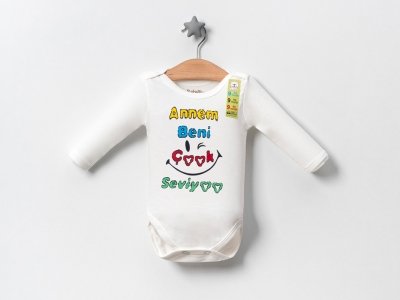 ❄️ Kışlık Annem Beni Çok Seviyor Özel Tasarım Baskılı Uzun Kollu Zıbın | Yumuşacık ve Sıcak Tutan Pamuk Body