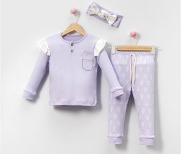 9-24 Ay Kız Bebek Pijama | Saf Pamuk Doğal Yaprak Baskılı Takım