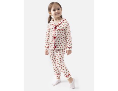 9-24 Ay Kız Bebek Pijama | Saf Pamuk Çilek Baskılı Modeli