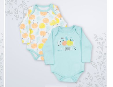 6-18 Ay Unisex Badi | Saf Pamuk Meyve Baskılı 2'li Zıbın Seti